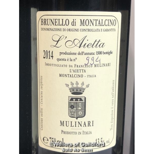 572 - THREE BOTTLES OF 2014 BRUNELLO DI MONTALCINO, L'AIETTA DI FRANCESCO MULINARI, TUSCANY, ITALY, RED, 7... 