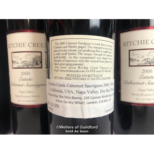 579 - SIX BOTTLES OF 2000 ESTATE CABERNET SAUVIGNON, RITCHIE CREEK, NAPA VALLEY, SPRING VALLEY DISTRICT, C... 