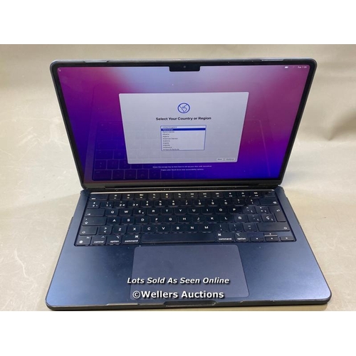 9518 - APPLE MACBOOK AIR (2022-2023) / A2681 / 16GB RAM / 512GB SSD / APPLE M2 @ 3.49GHZ / SN: JW2T34XX6N /... 