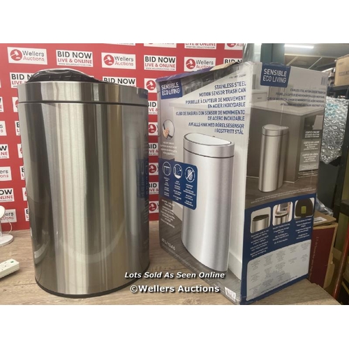 2096 - EKO STAINLESS STEEL SEMI-ROUND MOTION SENSOR BIN - 47L / DAMAGED LID, SEE IMAGES  / P15