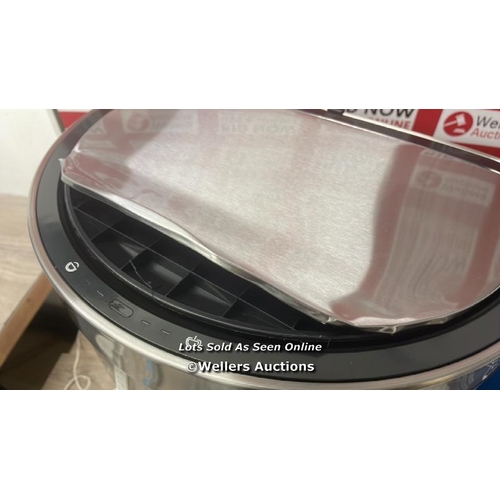 2096 - EKO STAINLESS STEEL SEMI-ROUND MOTION SENSOR BIN - 47L / DAMAGED LID, SEE IMAGES  / P15