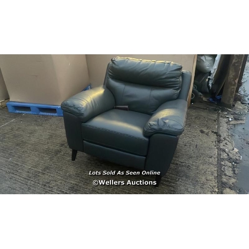 2201 - GRACE GREY LEATHER 1 SEAT POWER RECLINER, MINIMAL SIGNS OF USE, DAMAGED LEG