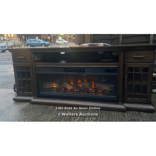 2202 - EVERETT MEDIA MANTEL FIREPLACE, POWERS UP, MINIMAL SIGNS OF USE