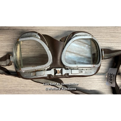 3087 - ORIGINAL HALCYON VINTAGE FLYING GOGGLES MOTORCYCLE BROWN  / H4