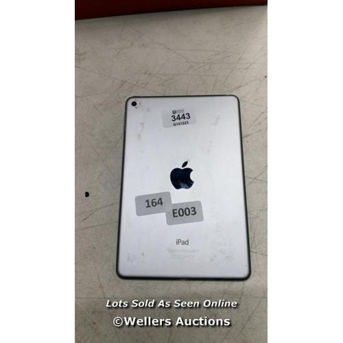 3443 - APPLE IPAD MINI 4 / A1538 / 16GB / SERIAL: F9FRF58VGHK9 / I-CLOUD (ACTIVATION) LOCKED/ RESTORED TO F... 