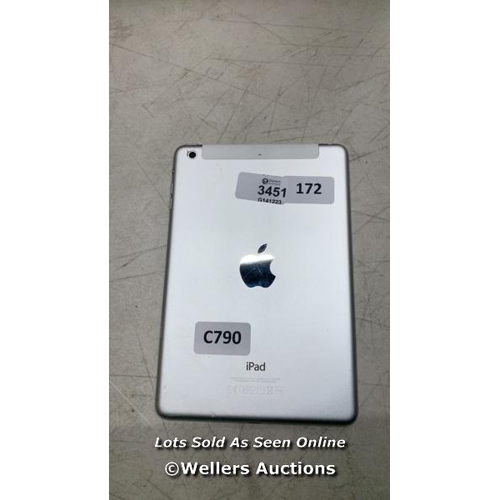 3451 - APPLE IPAD MINI 2 / A1490 / 16GB / SERIAL: DLXPD0F6FLMK / SCREEN DAMAGED / I-CLOUD (ACTIVATION) LOCK... 