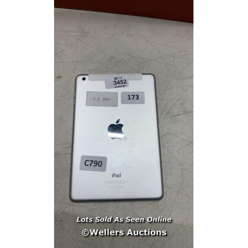 3452 - APPLE IPAD MINI / A1455 / 32GB / SERIAL: FNL7181F19N / I-CLOUD (ACTIVATION) LOCKED/ RESTORED TO FACT... 