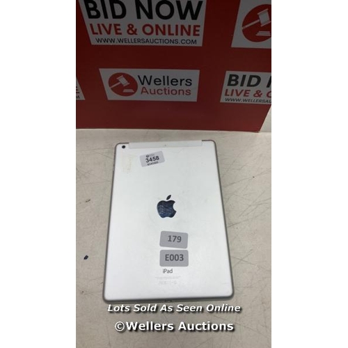 3458 - APPLE IPAD - 1ST GEN / A1475 / 128GB / SERIAL: DMPLT100FKYH / I-CLOUD (ACTIVATION) LOCKED/ RESTORED ... 