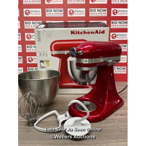 4001 - KITCHENAID 3.3L MINI STAND MIXER IN CANDY APPLE RED, 5KSM3311XBCA / POWERS UP / MINIMAL SIGNS OF USE