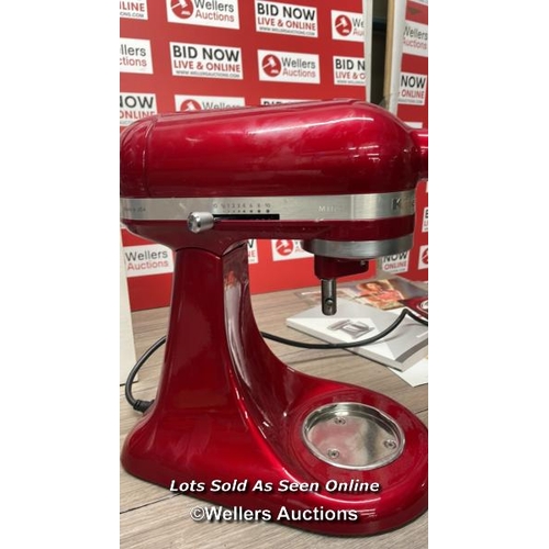 4001 - KITCHENAID 3.3L MINI STAND MIXER IN CANDY APPLE RED, 5KSM3311XBCA / POWERS UP / MINIMAL SIGNS OF USE