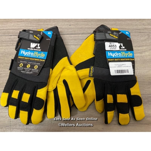 4053 - WELLS LAMONT HYDRAHYDE LEATHER WORK GLOVES / SIZE XL X2 PAIRS, NEW