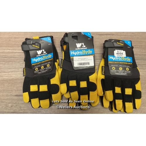 4054 - WELLS LAMONT HYDRAHYDE LEATHER WORK GLOVES / SIZE LARGE X3 PAIRS, NEW