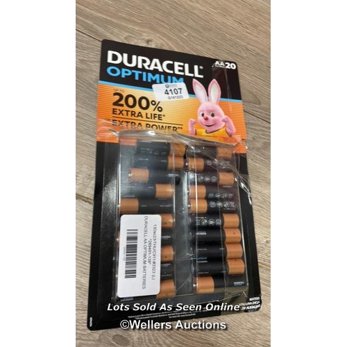 4107 - DURACELL AA OPTIMUM BATTERIES / NEW IN DAMAGED BOX