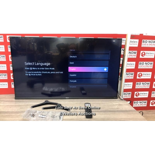 4512 - HISENSE QLED 4K E7 SERIES 43 INCH TV / POWERS UP / WITH REMOTE AND STAND