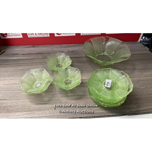 5180 - WALTHER & S�HNE ART DECO URANIUM GREEN GLASS 'ATHENE'  6 SERVING BOWL SET