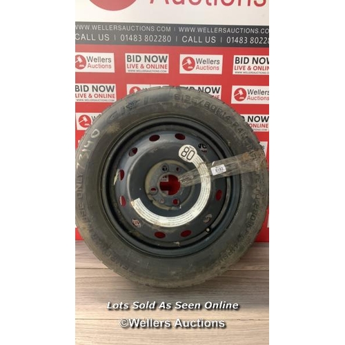 5193 - FIAT 500 2013 MK1 14 INCH SPACE SAVER STEEL WHEEL AND TYRE 135/80R14