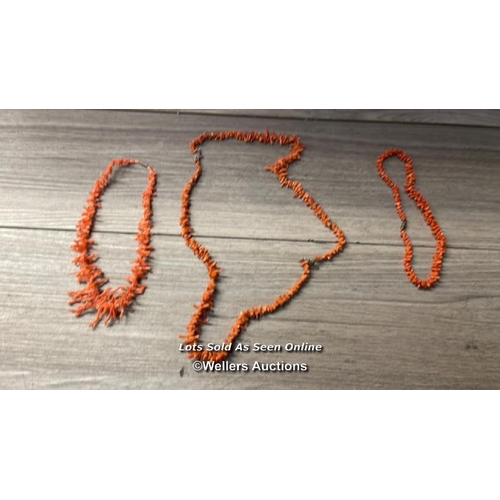 5212 - X3 VINTAGE CORAL JEWELLERY NECKLACES BRANCH GRADUATED / AN6