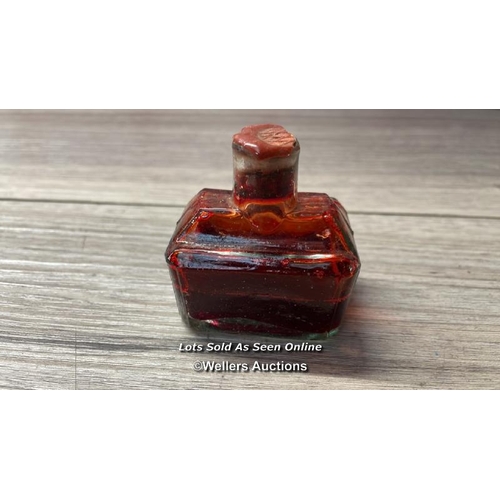 5216 - VINTAGE BOTTLE OF MORDANS  SUPERIOR RED INK BOTTLE HALF FULL