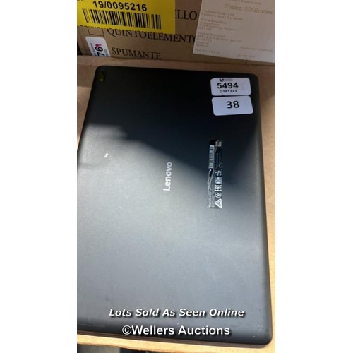 5494 - LENOVO TAB E10 / WI-FI / TB-X104F / SN: HPV18B8YG / SCREEN DAMAGED / GOOGLE ACCOUNT LOCKED / RESTORE... 