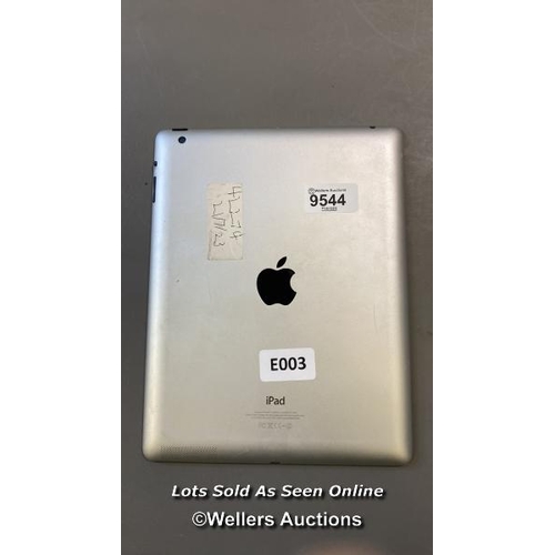 9544 - APPLE IPAD - 4TH GEN / A1458 / 16GB / SERIAL: DMPM95EWF182 / I-CLOUD (ACTIVATION) UNLOCKED / RESTORE... 