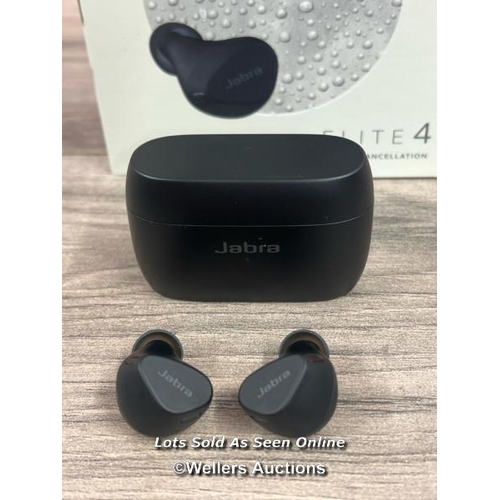 8005 - JABRA ELITE 4 ACTIVE NOISE CANCELLING EARBUDS IN BLACK / POWER UP, CONNECT TO BT, PLAY MUSIC, MINIMA... 