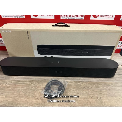 8008 - SONOS BEAM GEN 2 SOUNDBAR BLACK7 / POWERS UP, CONNEC TO PHONE VIA APP, PLAYS MUSIC, APPEARS NEW, OPE... 