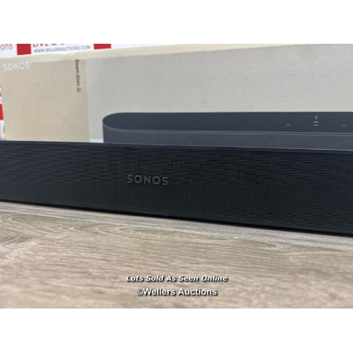 8008 - SONOS BEAM GEN 2 SOUNDBAR BLACK7 / POWERS UP, CONNEC TO PHONE VIA APP, PLAYS MUSIC, APPEARS NEW, OPE... 