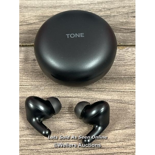 8043 - LG UFP5 WIRELESS EARBUDS / POWER UP, CONNECT TO BT, PLAY MUSIC BUT QUIETLY, SIGNS OF USE