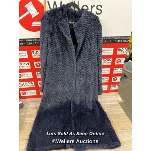 8083 - RRP £640 - BNWT  - FUR5EIGHT - NAVY KNIT LONG REX RABBIT COAT / JACKET XL UK12-14 / T17