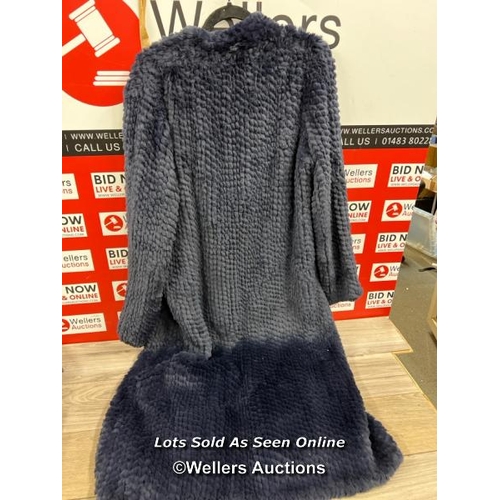 8083 - RRP £640 - BNWT  - FUR5EIGHT - NAVY KNIT LONG REX RABBIT COAT / JACKET XL UK12-14 / T17