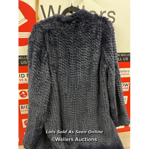 8083 - RRP £640 - BNWT  - FUR5EIGHT - NAVY KNIT LONG REX RABBIT COAT / JACKET XL UK12-14 / T17