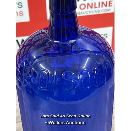 8088 - LARGE COBALT BLUE GLASS POISON BOTTLE / T20