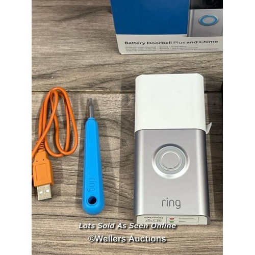 8210 - RING BATTERY VIDEO DOORBELL PLUS WITH CHIME / APPEARS NEW OPEN BOX / INCOMPLETE, SEE IMAGES FOR CONT... 