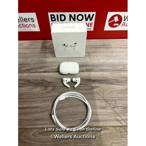 8223 - APPLE AIRPODS PRO / WITH CHARGING POD / MWP22ZM/A  / POWER UP, CONNECT TO BT, PLAY MUSIC, SIGNS OF U... 