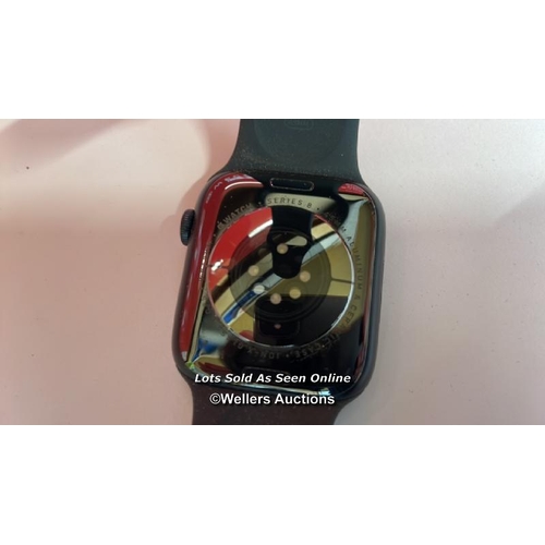 8235 - APPLE WATCH SERIES 8 /45MM / WITH STRAP / WITHOUT CHARGER / POWERS UP / SERIAL NUMBER: MC222V4K32 / ... 