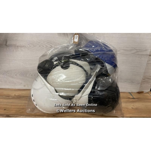 8395 - BAG OF HELMETS AND A PAIR OF 3M PELTOR EAR DEFENDERS