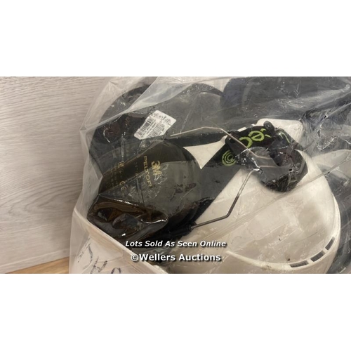 8395 - BAG OF HELMETS AND A PAIR OF 3M PELTOR EAR DEFENDERS