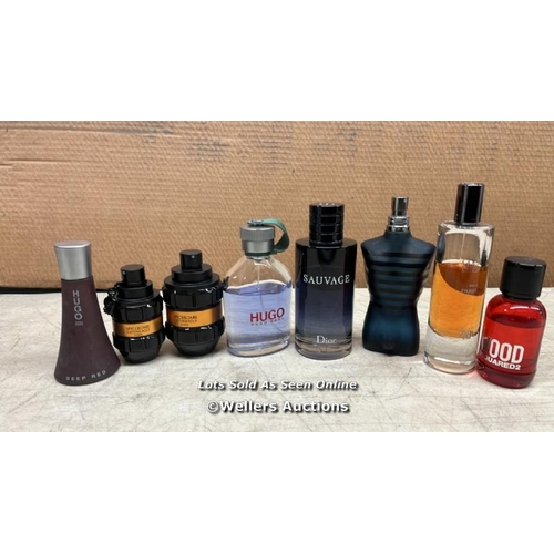 50 - BAG OF PART USED FRAGRANCES AND PERFUMES INCL. JEAN PAUL, VIKTOR ROLF, HUGO BOSS, DIOR AND ZARA / E4... 