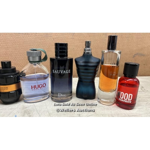 50 - BAG OF PART USED FRAGRANCES AND PERFUMES INCL. JEAN PAUL, VIKTOR ROLF, HUGO BOSS, DIOR AND ZARA / E4... 