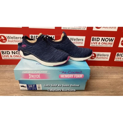 101 - LADIES NEW SKECHERS WITH AIR COOLED MEMORY FOAM / HEATHER NAVY / UK 4 / C2