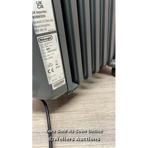 276 - DE'LONGHI RADIA S OIL FILLED 1.5KW GREY RADIATOR TRRS0715E.G / NO POWER / BROKEN WHEEL / SIGNS OF US... 