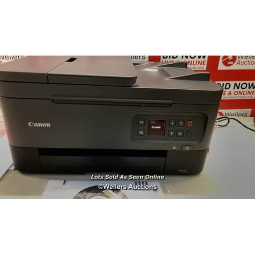 9577 - CANON PIXMA TS7450A THREE-IN-ONE WIRELESS WI-FI PRINTER, BLACK / POWERS UP , MINIMAL SIGNS OF USE / ... 