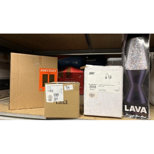 135 - TALA LOCHAN LIGHT, DAR LIGHT BRACKET, JOHN LEWIS ANYDAY LAMPS AND LAVA LAMP / UNTESTED / C35