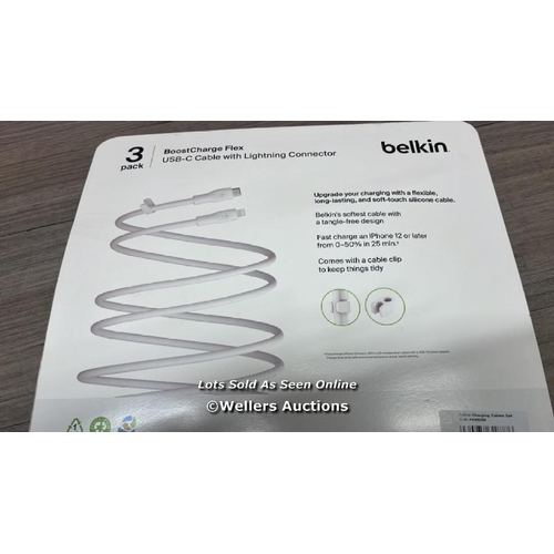 9018 - BELKIN SILICONE CABLES 3 PACK / APPEARS NEW