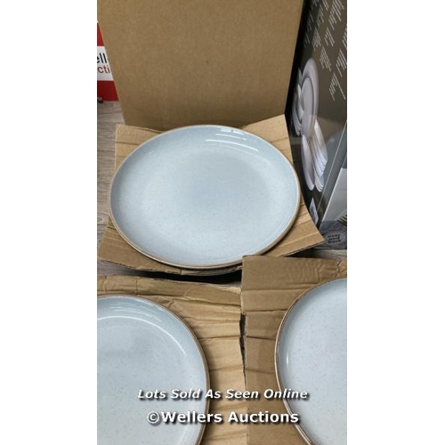 9164 - OVER & BACK STONEWARE DINNERWARE SET / NEW IN OPEN BOX, ONE CHIPPED BOWL, SEE IMAGES