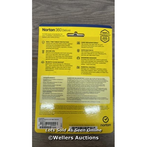 9462 - NORTON 360 DELUXE 50GB (1 USER / 5 DEVICES) / NEW, OPEN BOX / T52