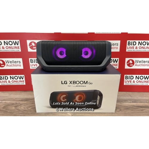 9463 - LG PN7 PORTABLE WIRELESS SPEAKER / POWERS UP / CONNECTS TO BLUETOOTH AND PLAYS MUSIC / MINIMAL SIGNS... 