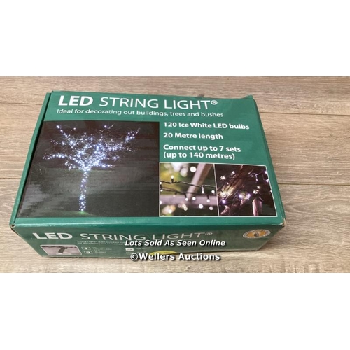 2038 - 20M LED STRING LIGHTS (WHITE) / POWERS UP, NOT FULLY TESTED, MINIMAL SIGNS OF USE / A22