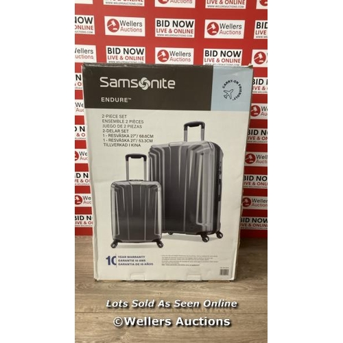 2115 - SAMSONITE ENDURE 2PC. HARDSIDE LUGGAGE SET / COMBINATION UNLOCKED 014, MAIN ZIP OK, EXSPANDER ZIP IS... 