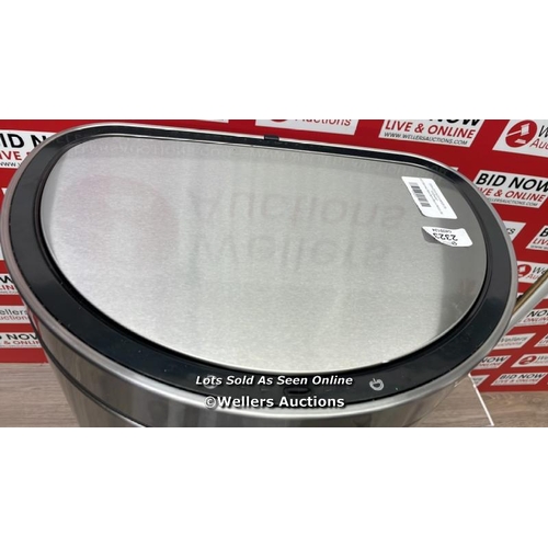 2323 - EKO STAINLESS STEEL SEMI-ROUND MOTION SENSOR BIN - 47L / DENT TO THE BODY, SIGNS OF USE / E39